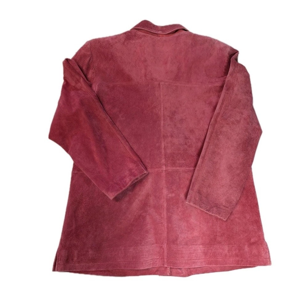 Jessica Holbrook Red Suede Barn Jacket Large Washable Leather Utility Coat 90s - Picture 3 of 16
